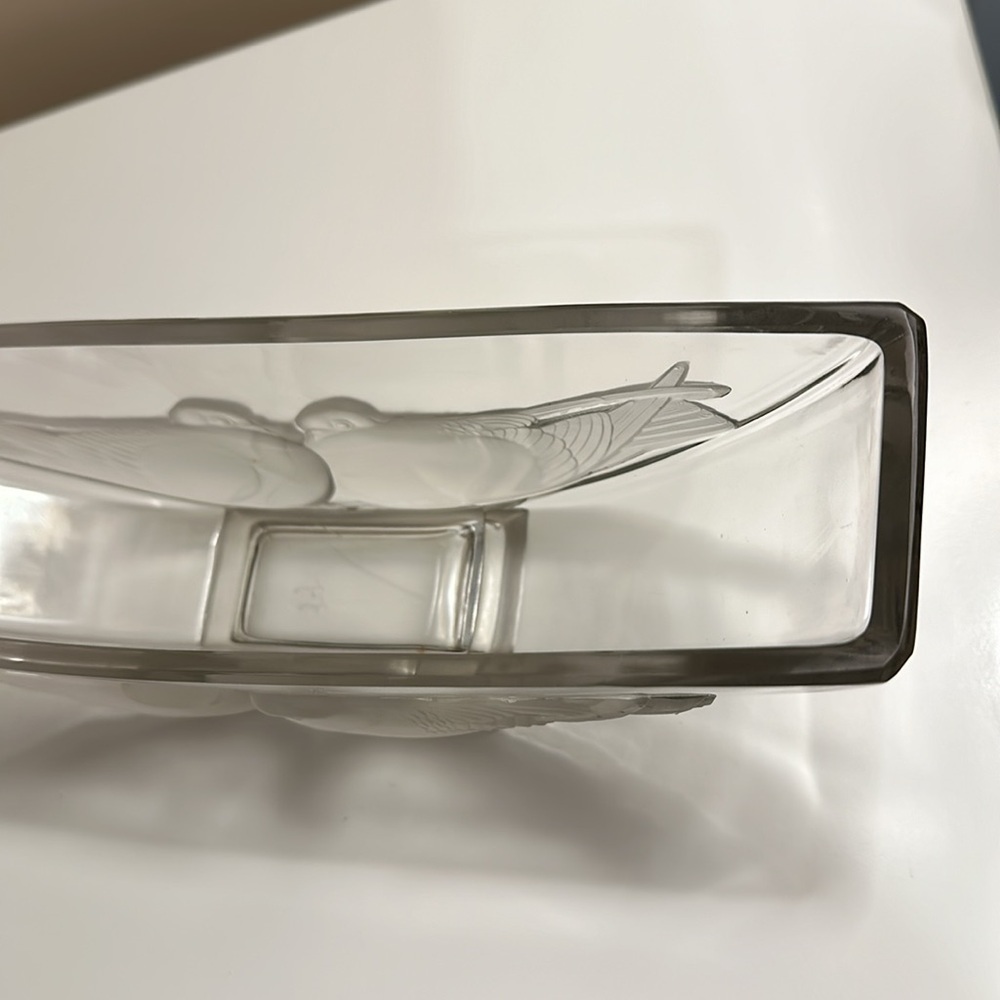 Verlys Console Bowl Boat Shape French 30S ARTDECO FROSTED GLASS BIRD DOVE SIGNED - Picture 4 of 12